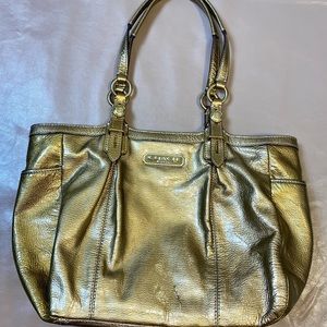 Coach Gold Shoulder Handbag In Patent Genuine Leather